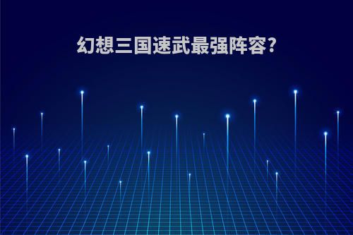 幻想三国速武最强阵容?