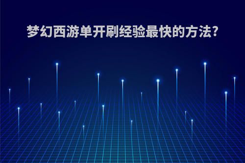梦幻西游单开刷经验最快的方法?