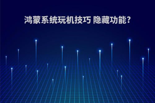 鸿蒙系统玩机技巧 隐藏功能?